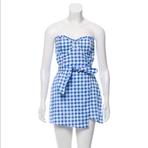 For Love & Lemons Blue Checkered Sweetheart Dress